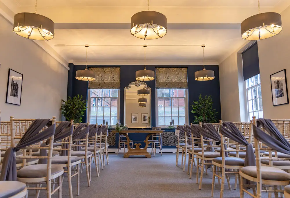Abbeygate Register Office Ceremony Room in Bury St Edmunds decorated for a wedding
