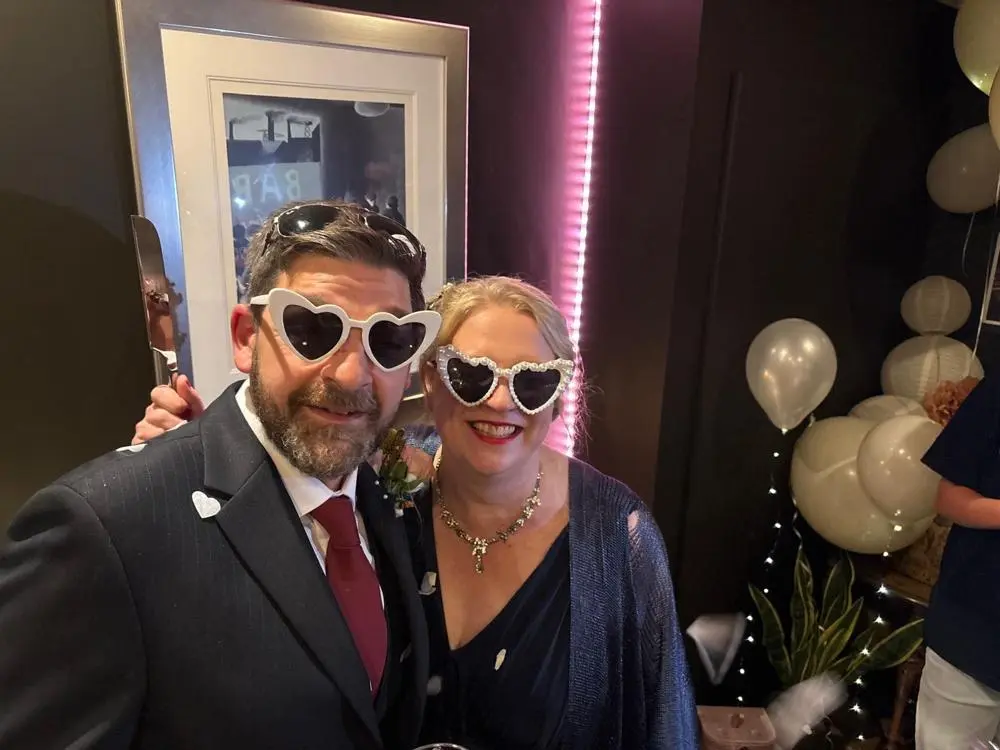 Julie and Jason Ipswich Town hall heart glasses