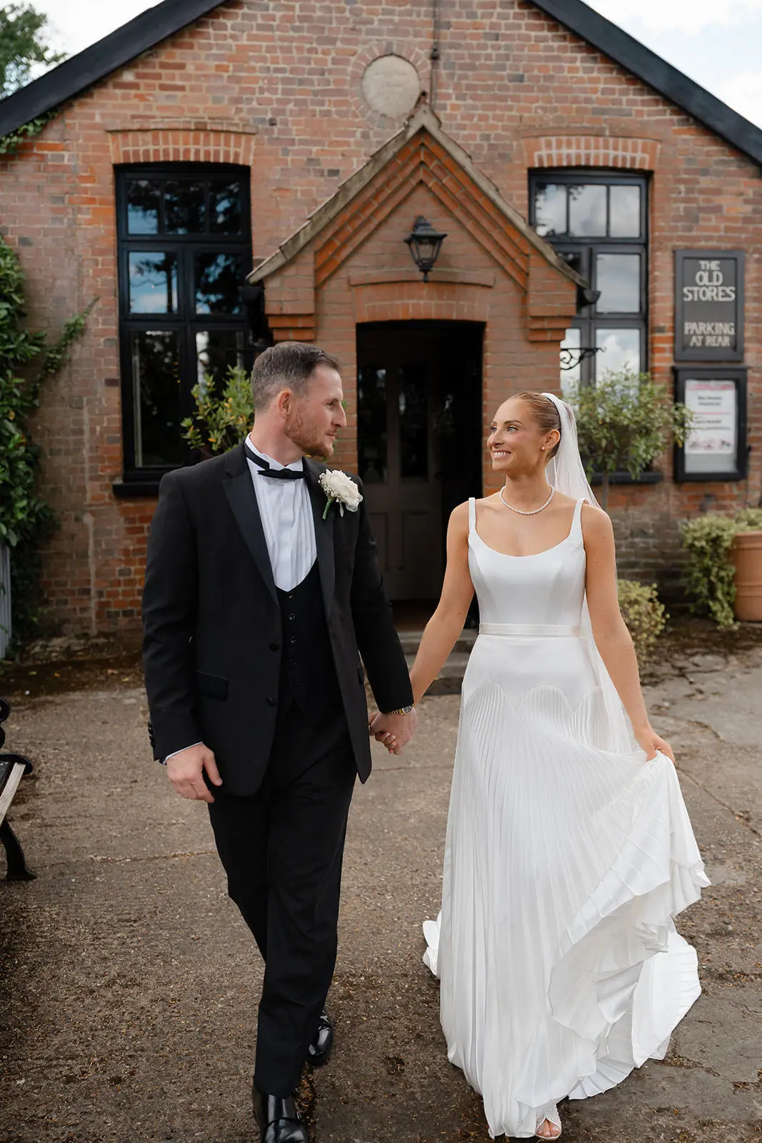 Bride and groom outside their unlicensed venue