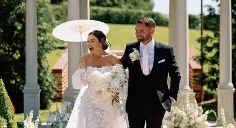 Bride and groom walking