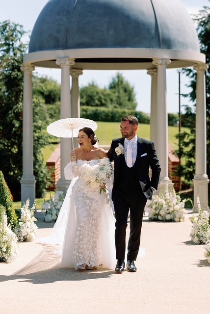 Bride and groom walking