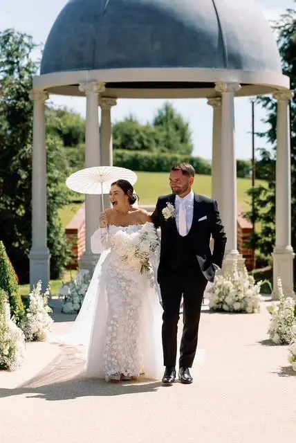 Bride and groom walking