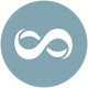 White infinity logo on a light blue circle.